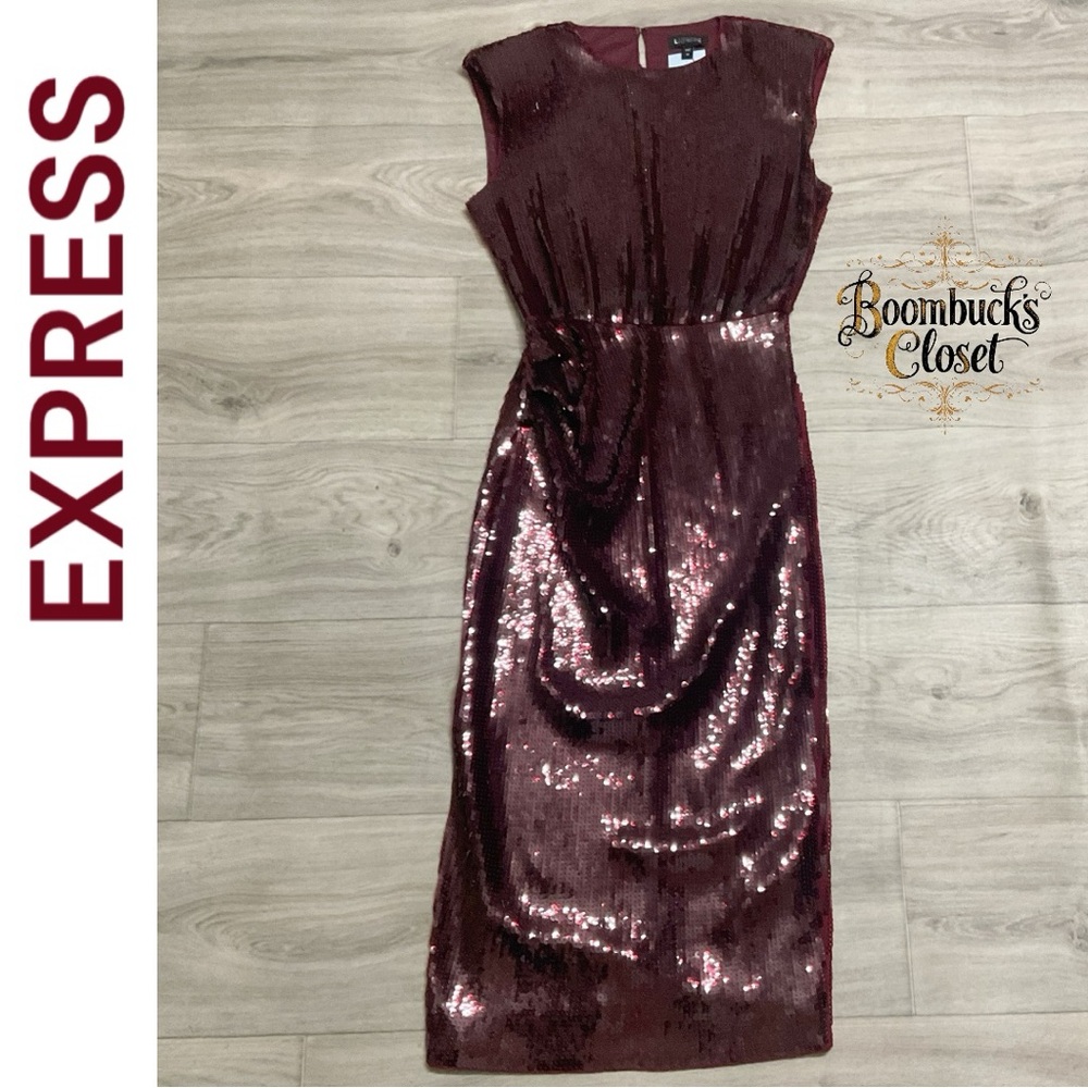 Express Burgundy Sequin Dress NWT - Picture 1 of 16